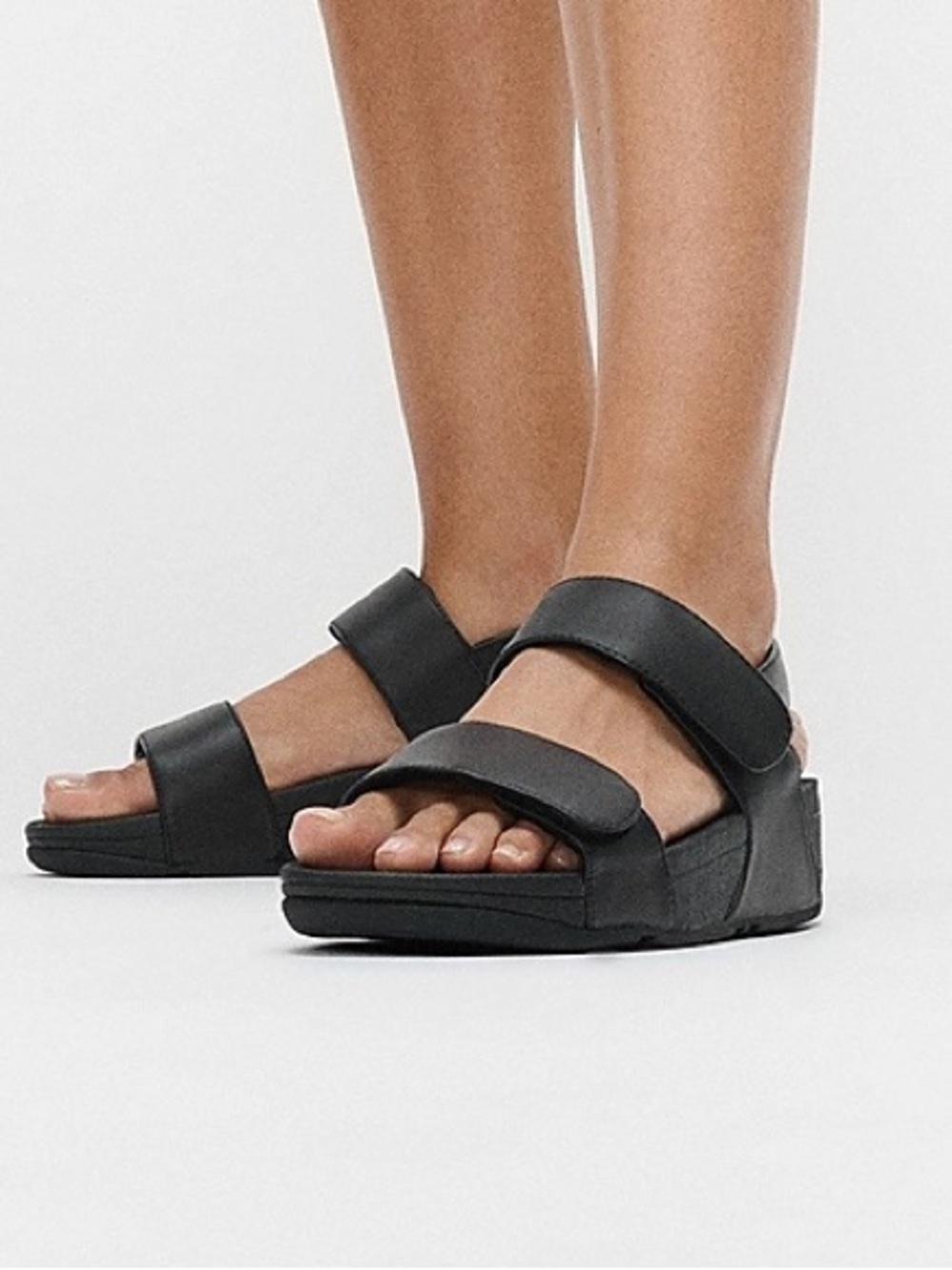 FitFlop Women's Lulu Adjustable Leather Sandals Black Sz 10